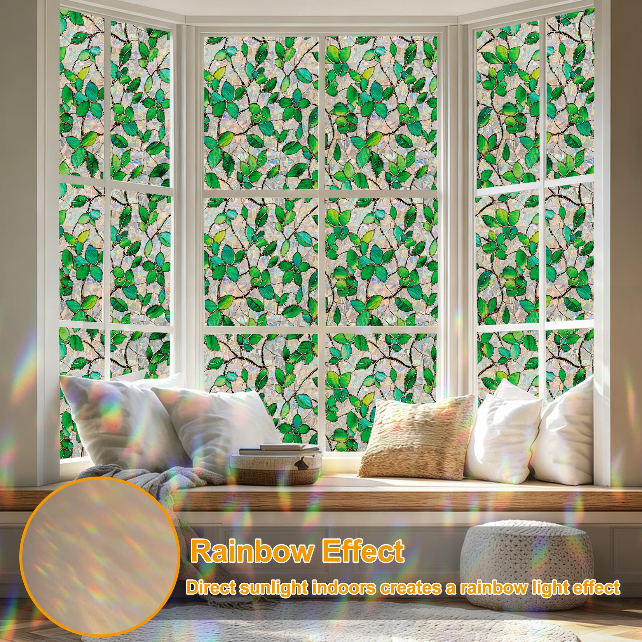 Countewol Window Privacy Film with Installation Tools Home Decorative Colored Glass Window Stickers Reusable electrostatic Rainbow Stickers