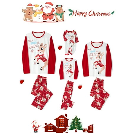 

Cathery Matching Family Pajamas Sets Christmas PJs Elk Print Top and Plaid Pants Jammies Sleepwear for Adult Kids Dog