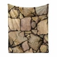thumbnail image 1 of Cobblestone Soft Flannel Fleece Throw Blanket, Hand Drawn Illustration of a Stone Wall Cottage House Concept, Cozy Plush for Indoor and Outdoor Use, 60" x 80", Sand Brown Beige, by Ambesonne, 1 of 6