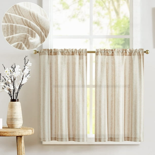 Cortinas de cocina Jinchan, lino a rayas, 60 x 60 cm, 2 paneles