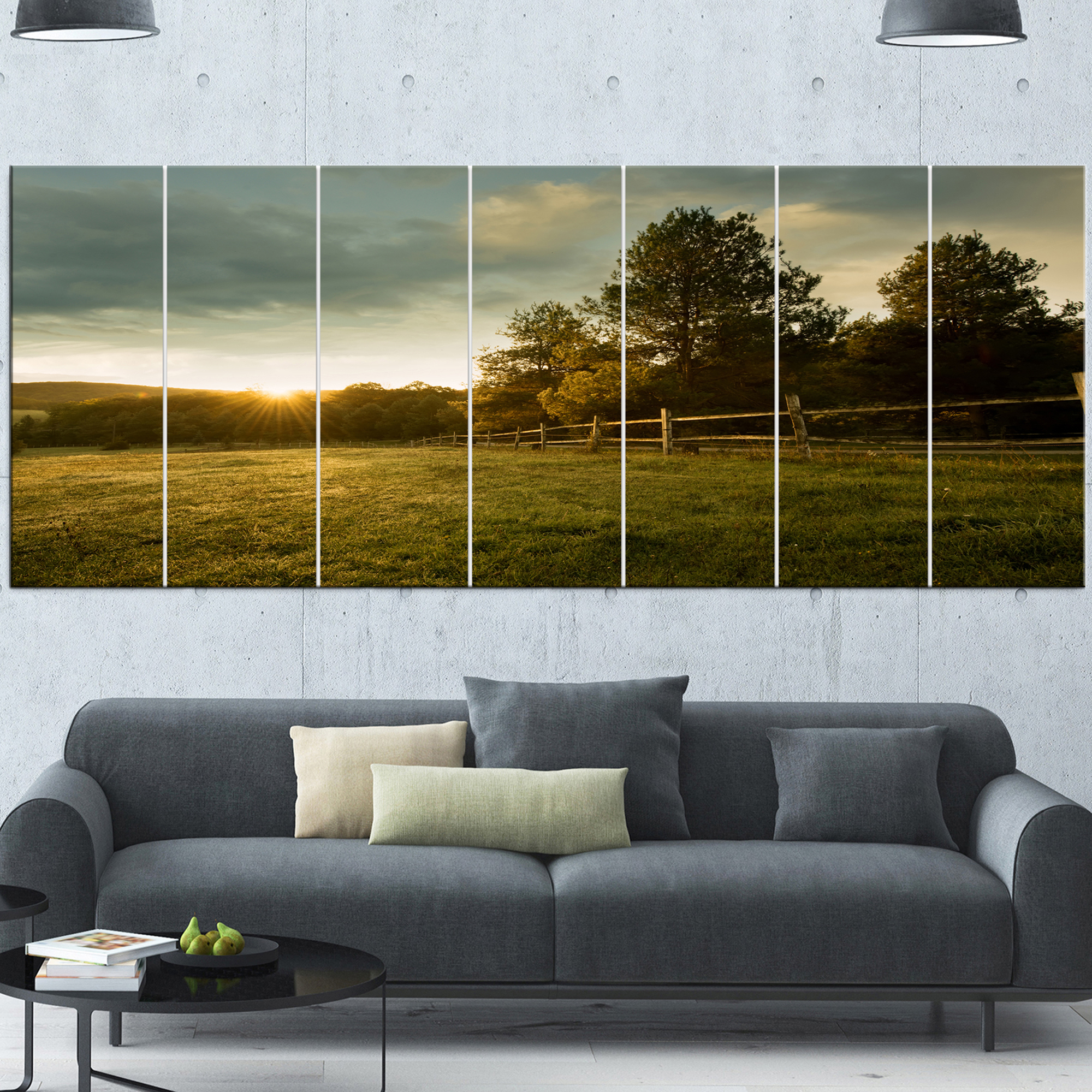 Designart 'Beautiful Sunrise in the farm ' Landscape Canvas Art Print