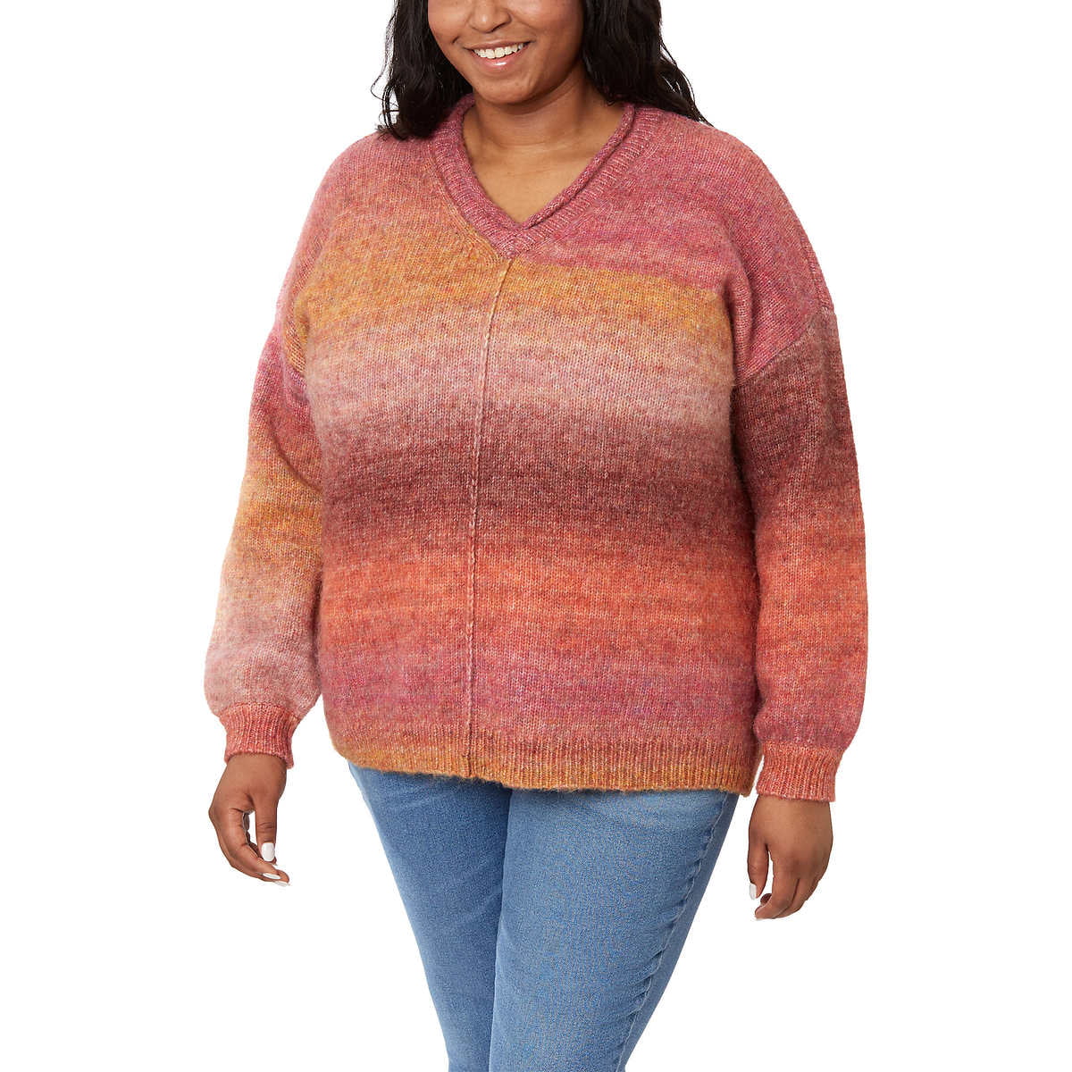 Briggs Women's Plus Cozy V-Neck Ombre Space Soft Knitt Sweater - Walmart.com