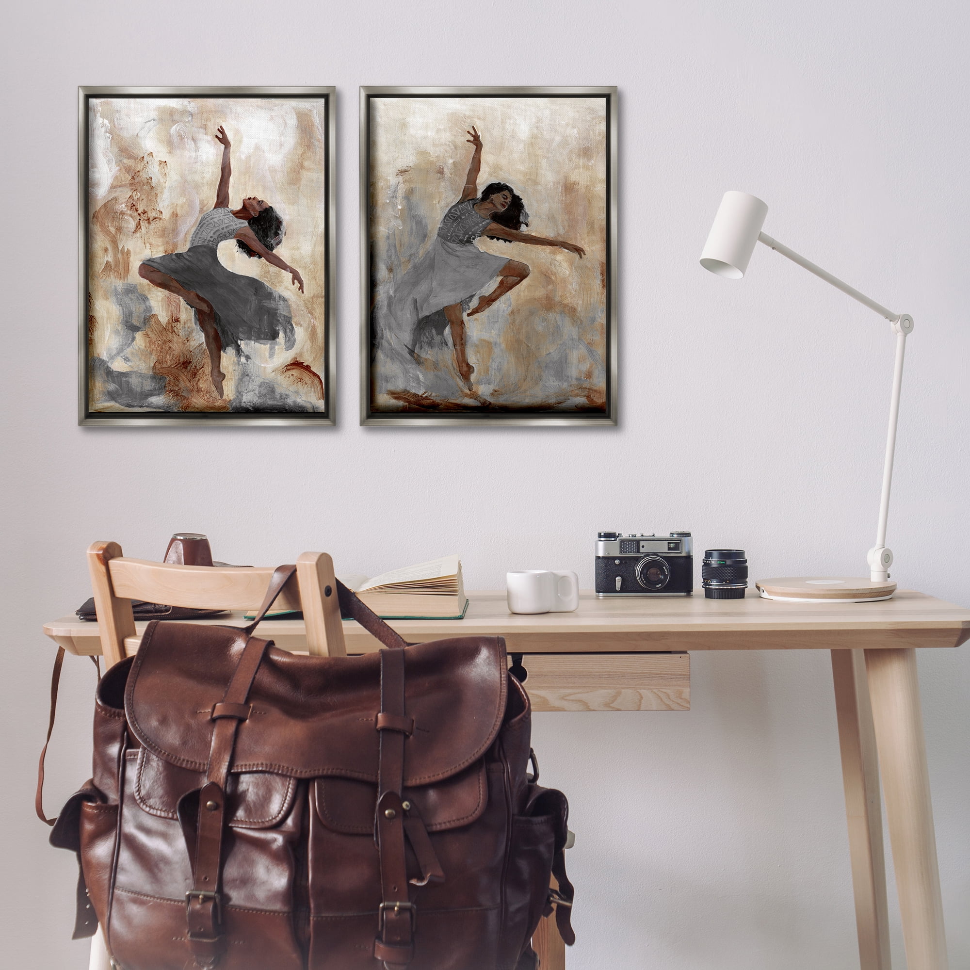 Stupell Industries Abstract Interpretive Dance Figure People Painting Gray Floater Framed Canvas Art Print Wall Art, 21 x 31, Set of 2