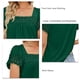 thumbnail image 5 of Blusa de manga corta con costura de encaje, color puro, camiseta informal holgada de manga corta para mujer, verde oscuro, XXL, 5 of 6