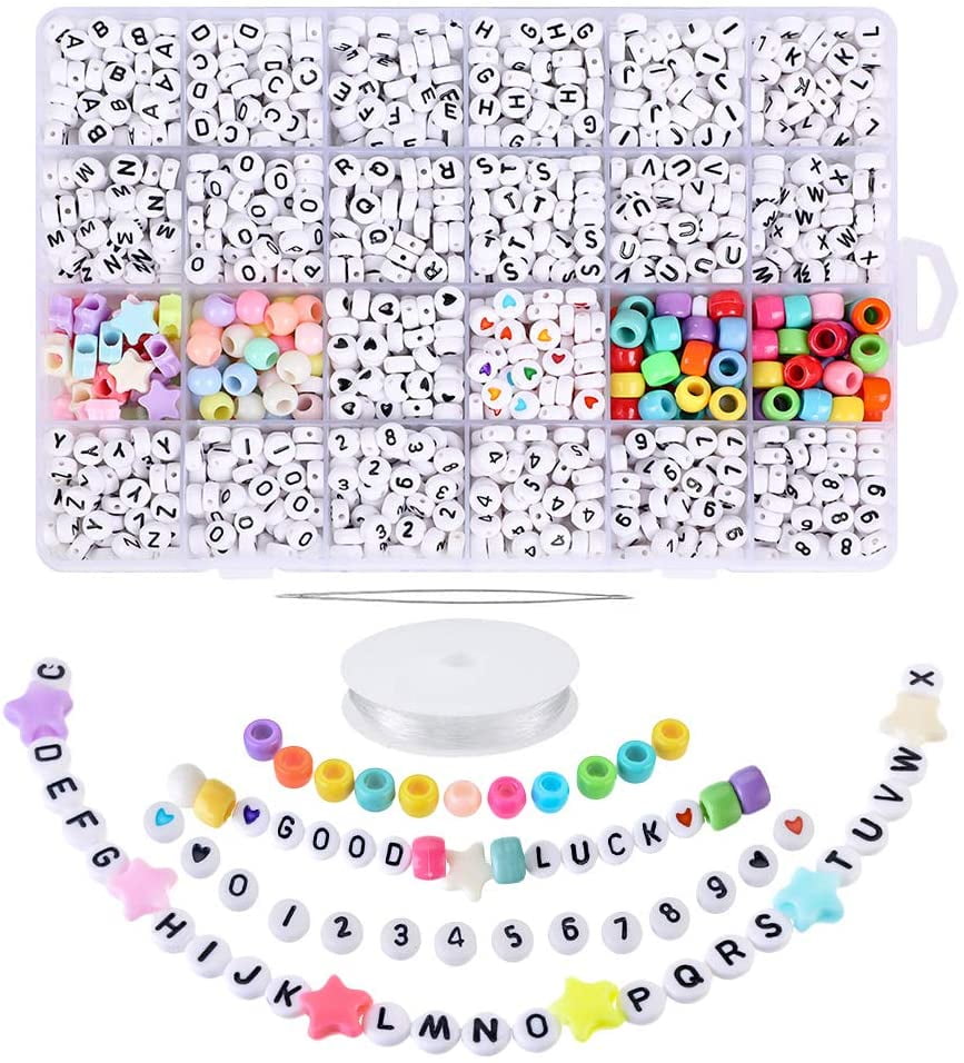1850PCS Round Letter Beads Mix Number Beads and Heart Beads Alphabet