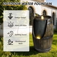 thumbnail image 3 of Nyddle 24.8 Inch Height Barrel Outdoor Water Fountain,Rustic Wood Look Resin Waterfall Fountain With LED Lights,Farmhouse Decor For Garden Patio Porch Yard,Brown & Gray, 3 of 9