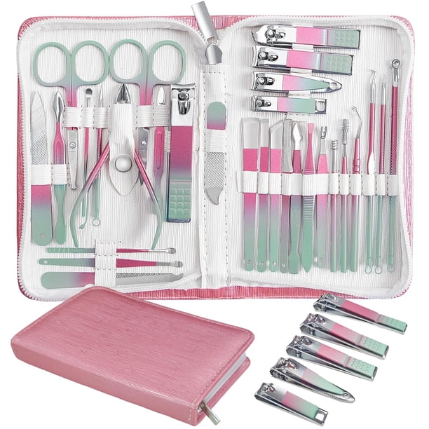 Juego de cortaúñas, 30 piezas, kits de aseo profesionales, cortadores de uñas de manos y pies, kit de eliminación de cera de oídos, herramientas de pedicura, herramientas de manicura con lujoso estuch
