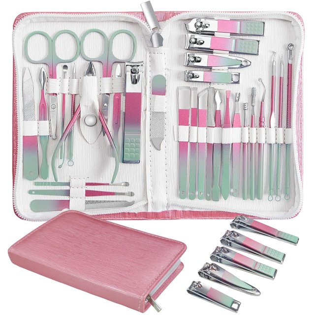 Juego de cortaúñas, 30 piezas, kits de aseo profesionales, cortadores de uñas de manos y pies, kit de eliminación de cera de oídos, herramientas de pedicura, herramientas de manicura con lujoso estuch