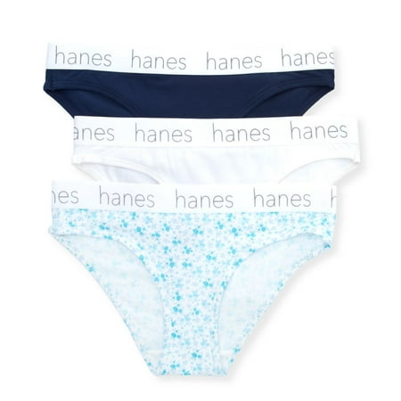 Hanes Women s Cotton Blend Bikini Panty - 3 Pack  45UOBK  Navy/White/Print  M