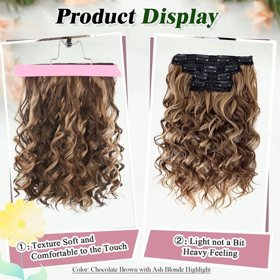 WEIF-Curly Hair Extensions, 4PCS 12 inch Clip in Hair Extensions Short Soft Natural Hairpiece Lace Weft Curly Wave Clip Ins Extensions Invisible for Women,Chocolate Brown with Ash Blonde Highlight