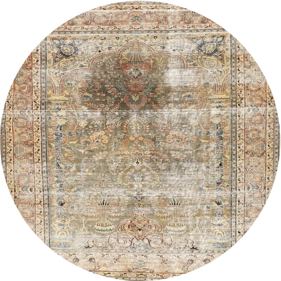 Ahgly Company Machine Washable Indoor Round Traditional Dark Almond Brown Area Rugs, 3' Round