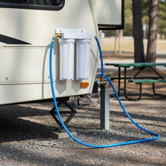 RV Water Filter System, 2 Cartridges, NPT 1/2 Connector, 2.9 GPM Flow, PP Housing, for Campers, Boats, Vans