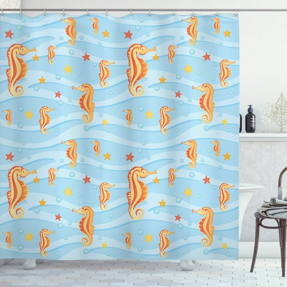 Ambesonne Ocean Shower Curtain, Waves Tropic Sea Ceature, 69"Wx75"L, Orange Blue