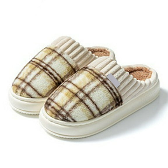 Slippers for Women Men Indoor Warm Cozy Winter Fuzzy Slides Unisex Plush Plaid Home Bedroom House Shoes