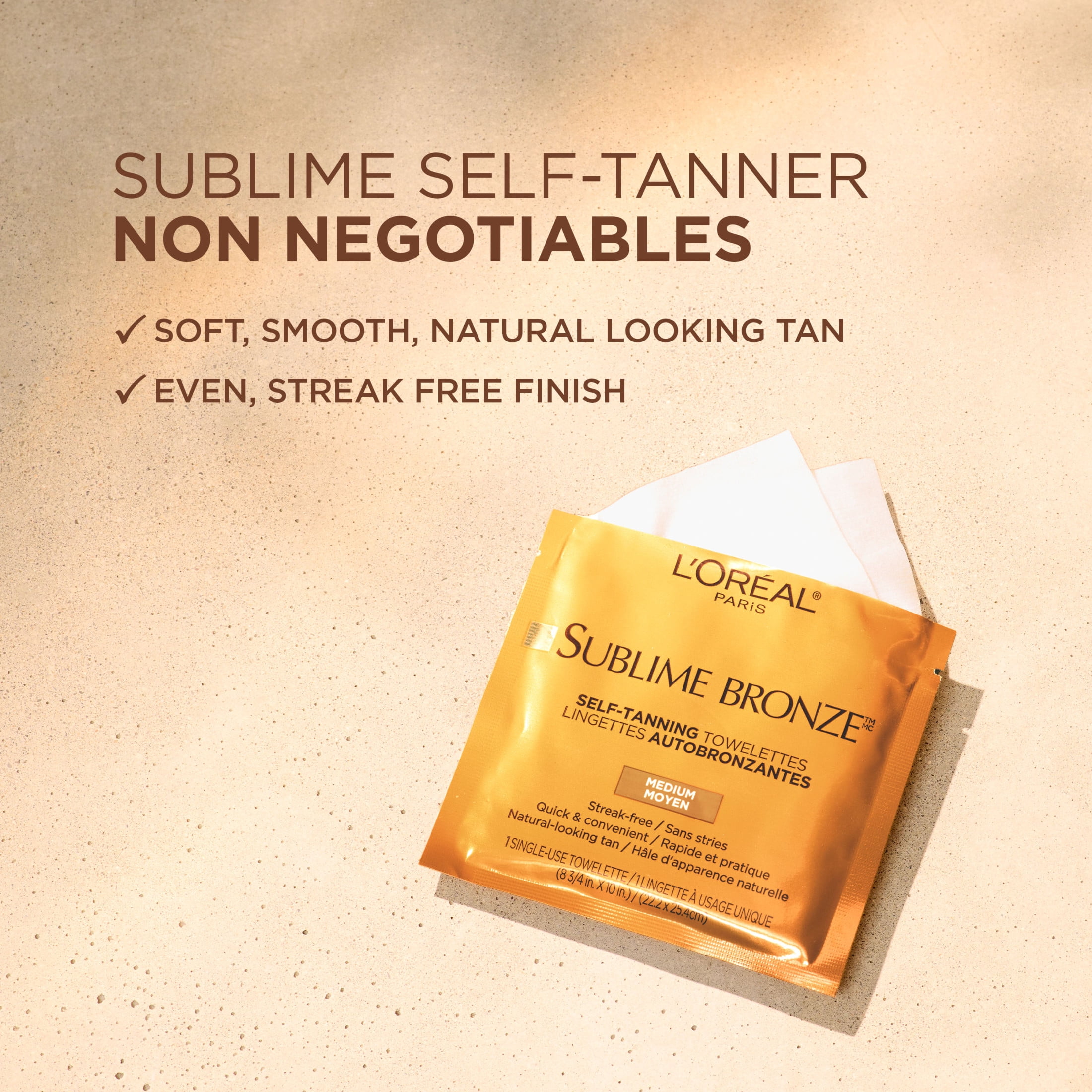 L'Oreal Paris Sublime Bronze Self-Tan Towelettes, Gradual Self Tanner, 6 Count Kit