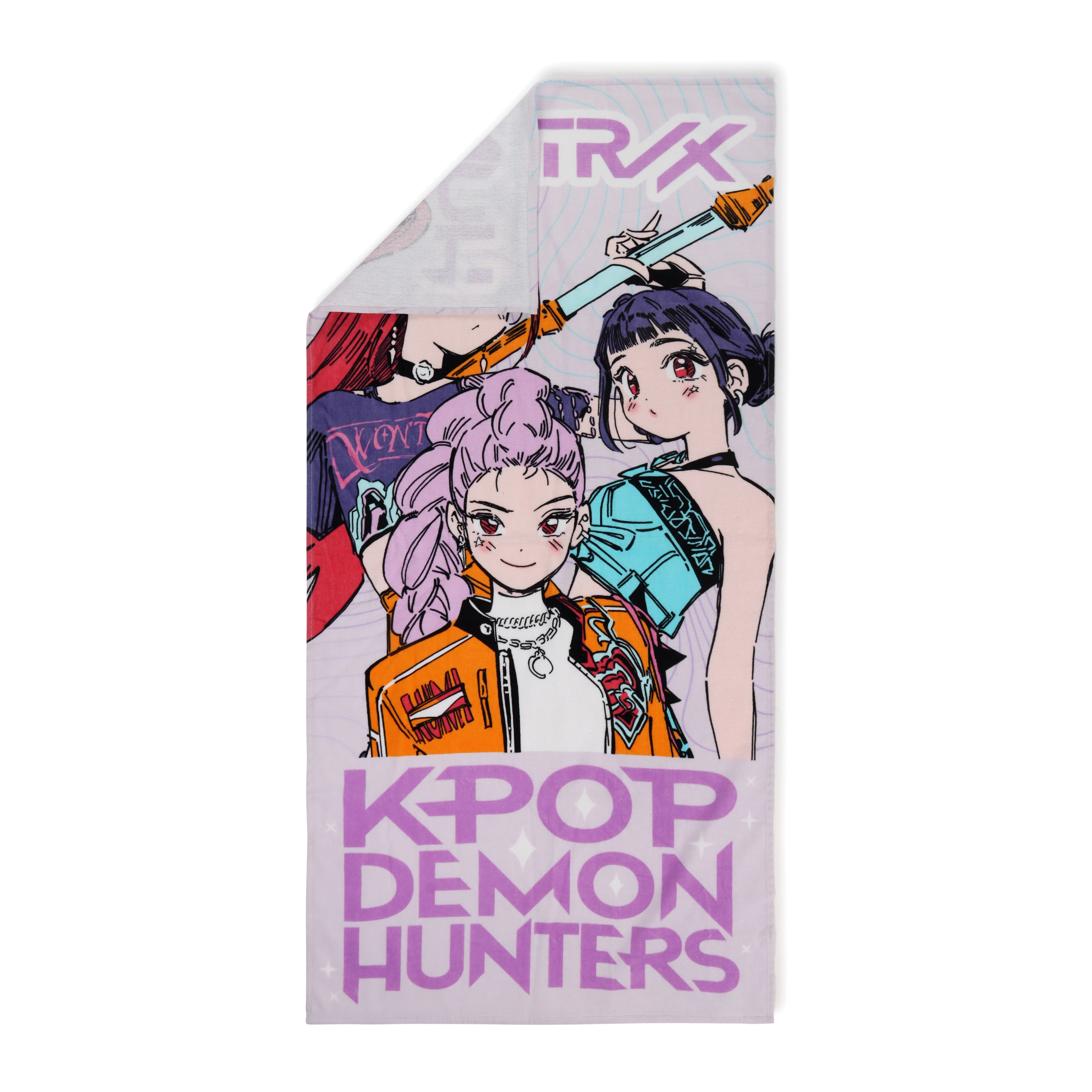 KPOP Demon Hunters Trio of Hunters Kids Beach Towel, Cotton, Purple, Netflix, 28" x 58"