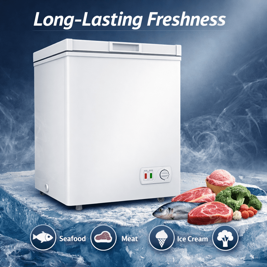 Ecotronic 3.8 Cu. Ft. Compact Chest Freezer, Deep Freezer with Adjustable Thermostat, Energy Saving, Low Noise, Small Freezer for Garage, Apartment, Kitchen, White