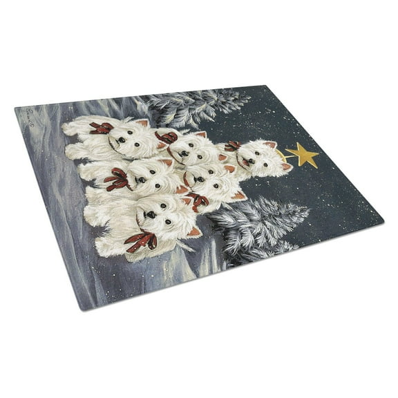 Carolines Treasures PPP3130LCB Westie Christmas Family Tree Glass Cutting Board Large, 12H x 16W, multicolor