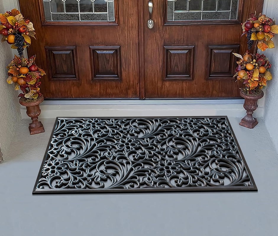 A1HC Floral Paisley Large Outdoor Doormat, Natural Rubber, 30”x48”, Ideal for Outside Entryway, Scrapes Shoes Clean of Dirt & Grime, Heavy Duty Mat for Indoor Outdoor & Busy Areas