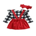 thumbnail image 2 of Newborn Long Sleeve Romper Suspender Skirt Bow Headband Ruffle Decoration Plaid Printing Spring Clothing, 2 of 5