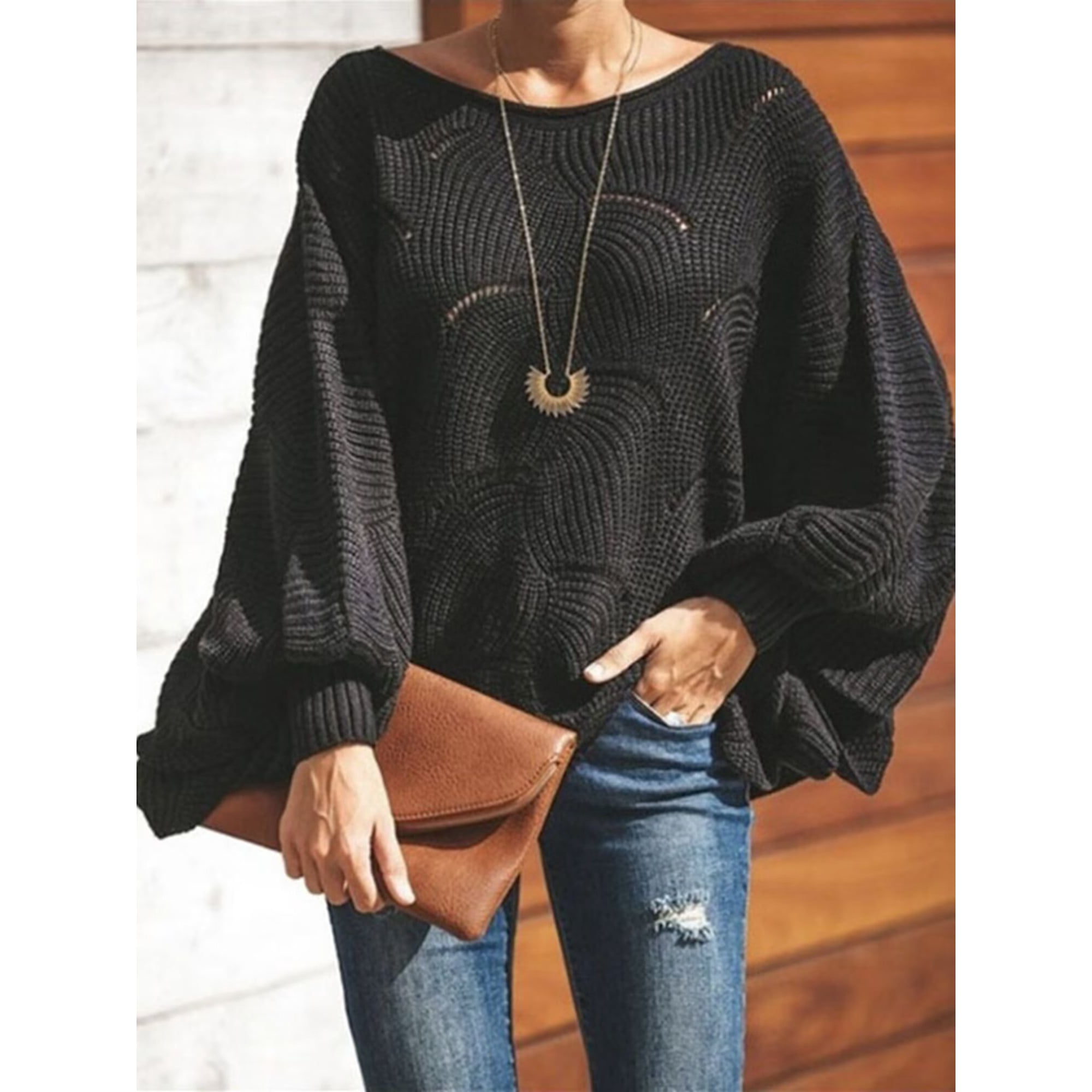 Women s Plus Size Loose Blouse Tops Batwing Sleeve Hollow Out Fall Shirt Sweaters
