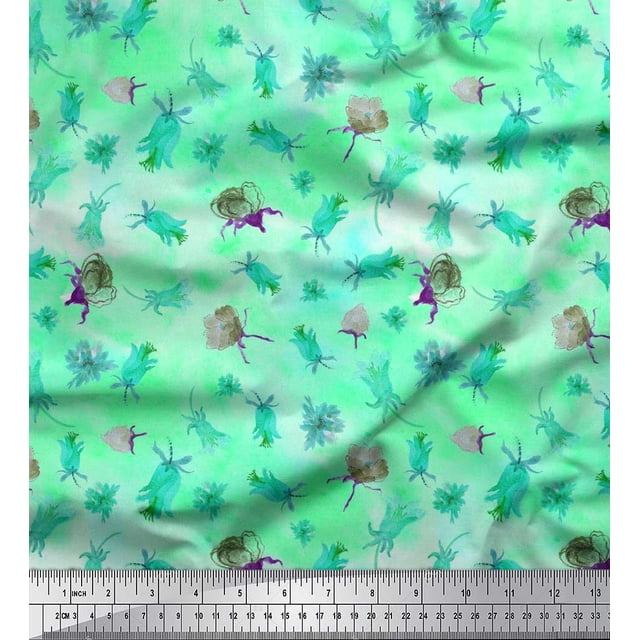 Soimoi polyester Crepe Fabric Flower & Leaves Watercolor Decor Fabric Printed Yard 52 Inch Wide