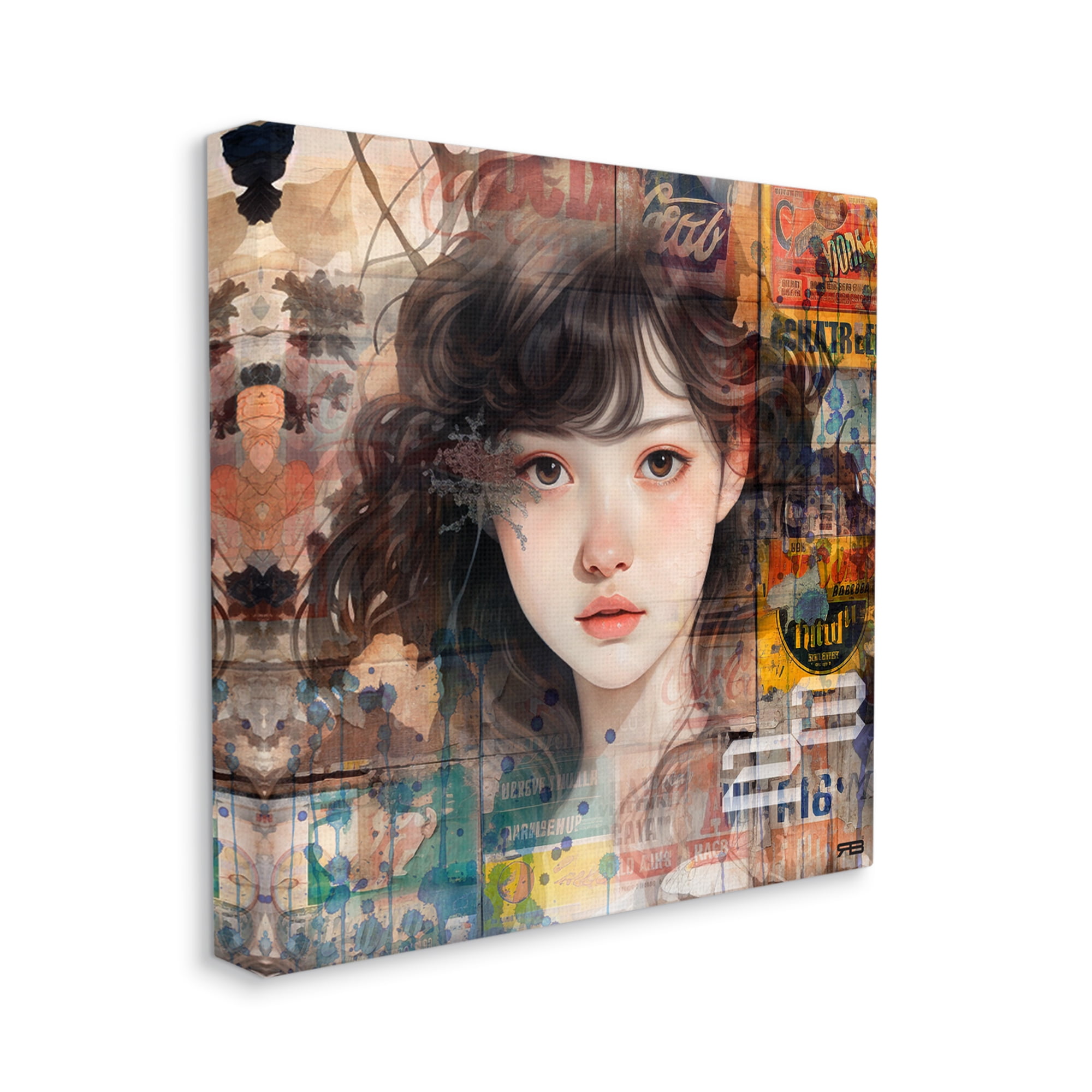 Stupell Industries Girl on Vintage Collage Abstract Painting Gallery Wrapped Canvas Art Print Wall Art, 30 x 30
