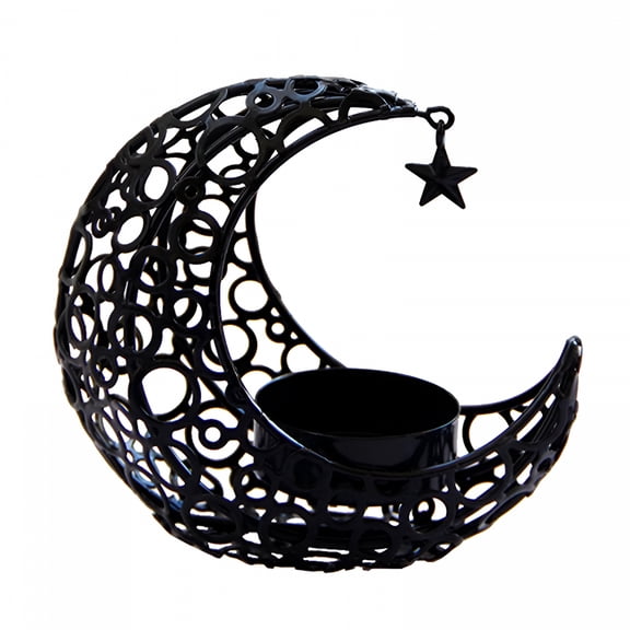 ACDANC Crystal Pillar Candle Holders Moon Shaped Metal Candle Holders Moon Candle Stand Decorative Candlestick Holders for Table Centerpiece 4X3.8Inch Candle Holders Black