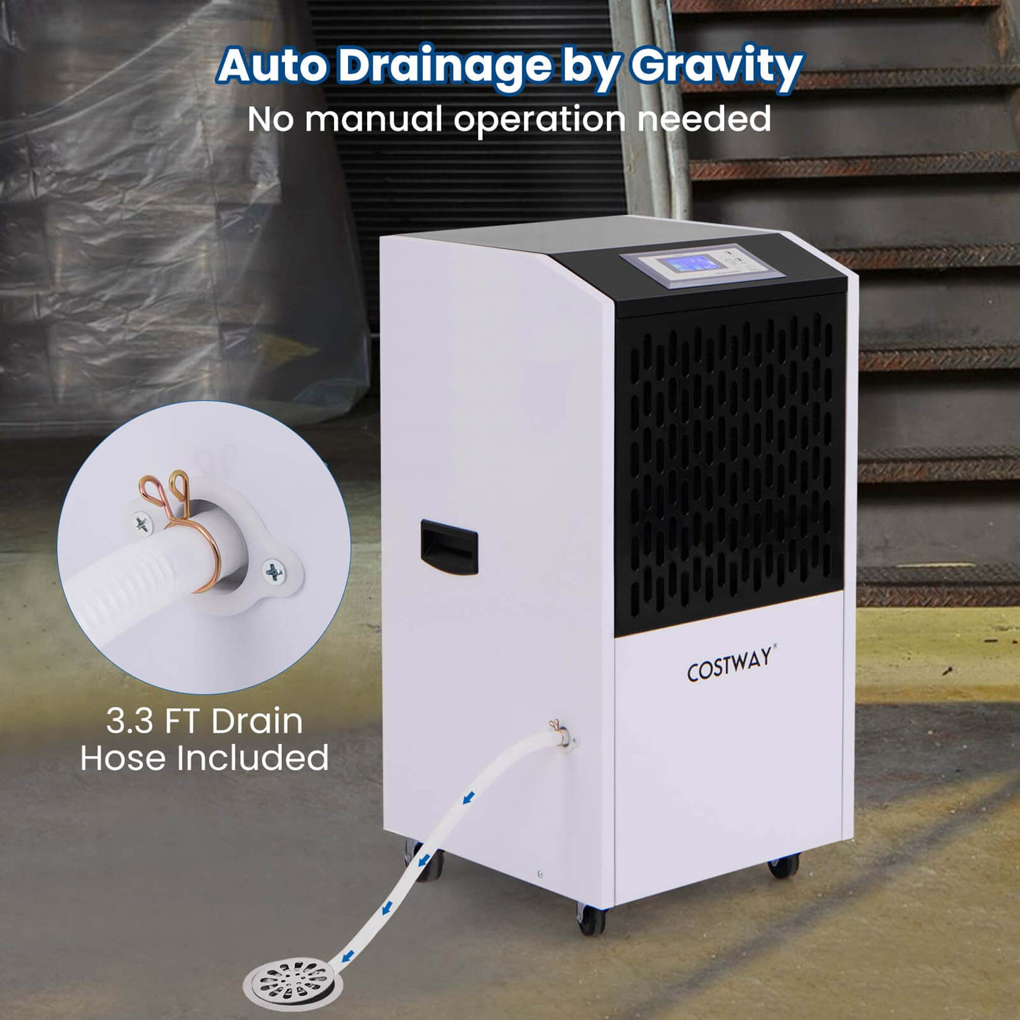 Costway 60-Pint(DOE) Commercial Dehumidifier with Drain Hose 8,500 Sq. ft Coverage Area (MAX 250Pint at 95°F, 90%RH)