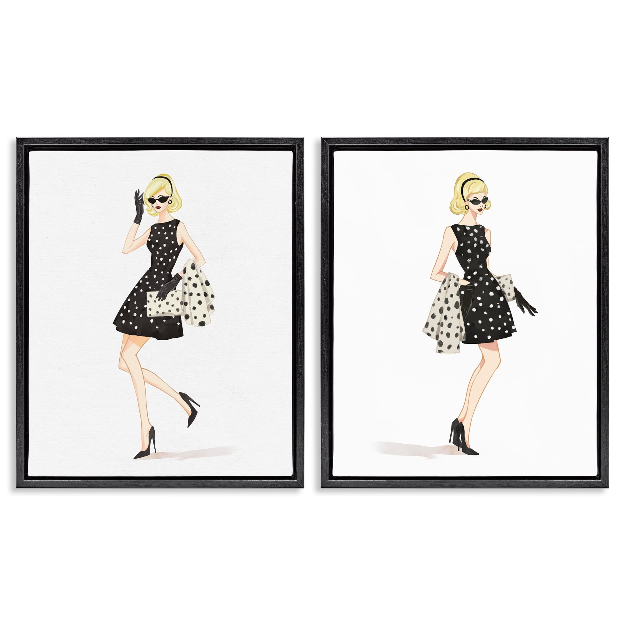 Stupell Industries Retro Glam Female 2 Piece Black Framed Floater Canvas Set, design by Ziwei Li