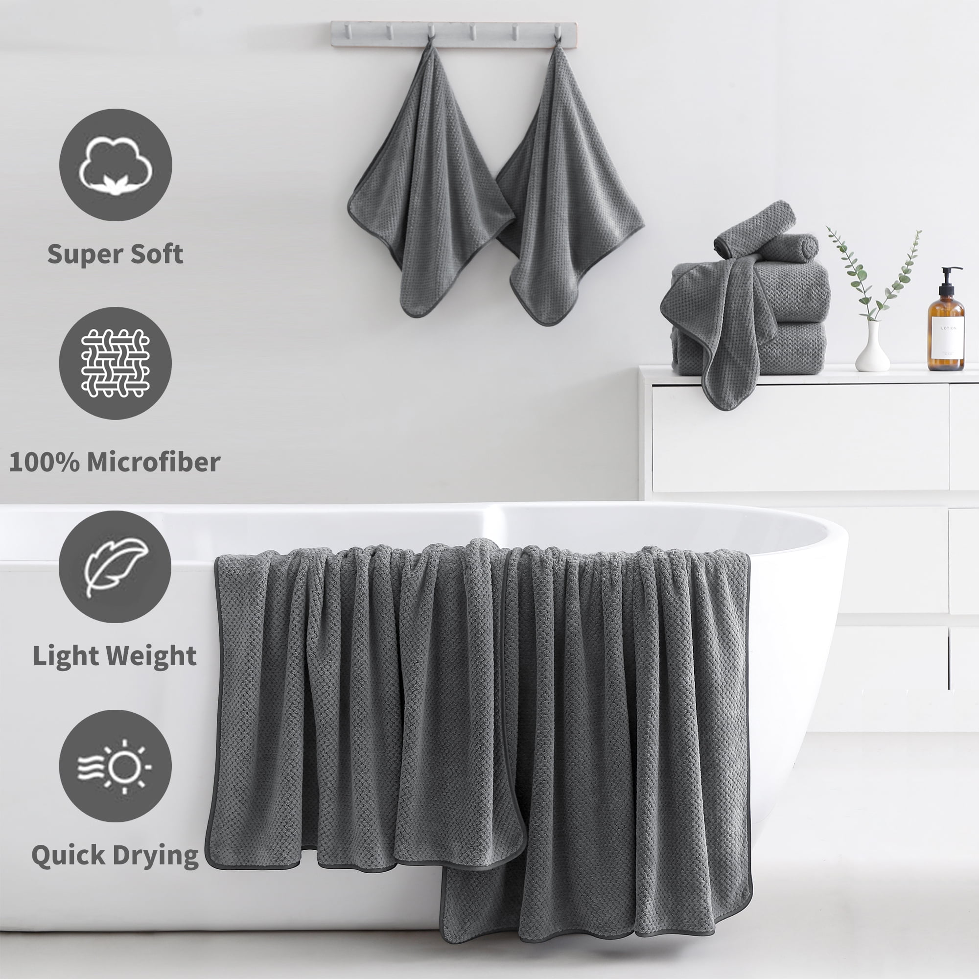 Jessy Home 4 Pack Towel Set Oversized Bath Sheet Towels 600 GSM Ultra Soft Dark Gray Bath Towels