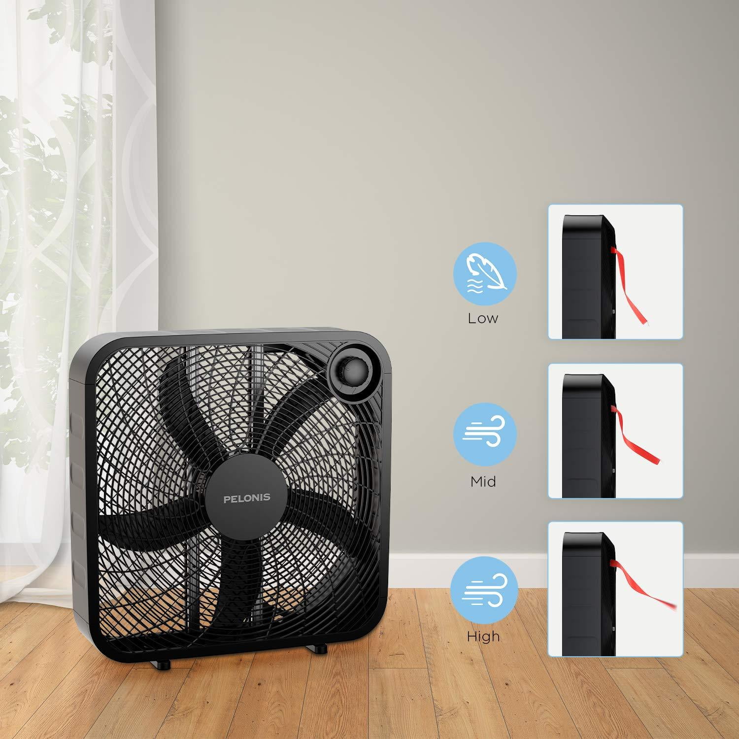 PELONIS PFB50A2ABB-V 3-Speed Box Fan for Full-Force Circulation with Air  Conditioner, Black, 2020 New Model - Walmart.com