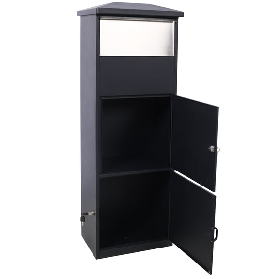 Large Package Delivery Parcel Mail Drop Box for Porch, Floor Lockable Drop Slot Mail Box with Parcel Compartment, Black
