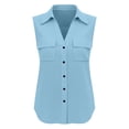 thumbnail image 5 of Stamzod Sleeveless Button Up Shirt Women Summer Cotton Linen Tank Tops Dressy Casual Collared Blouses with Pocket Light Blue XXL, 5 of 8