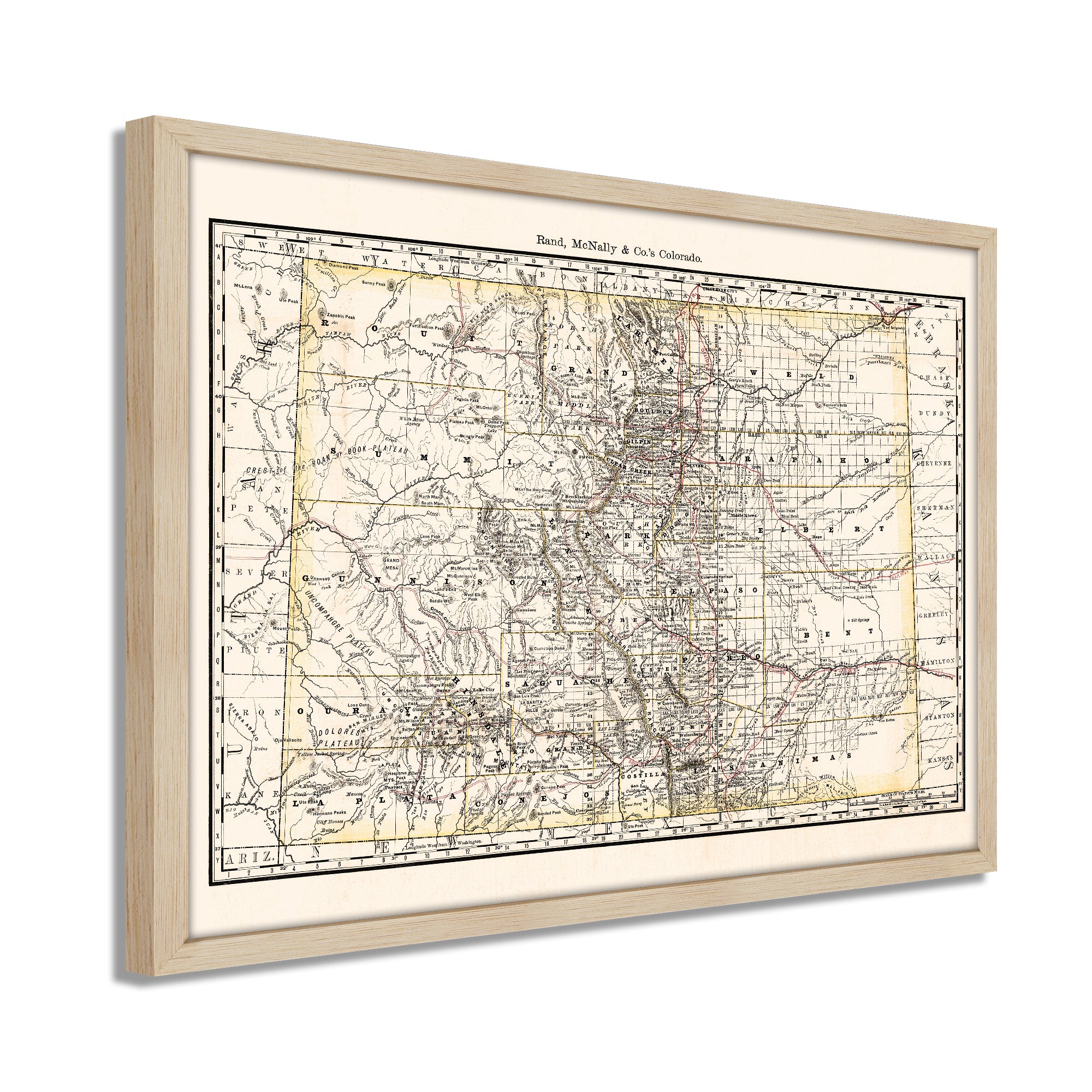1879 Map of Colorado Poster Framed Vintage Colorado Map Poster