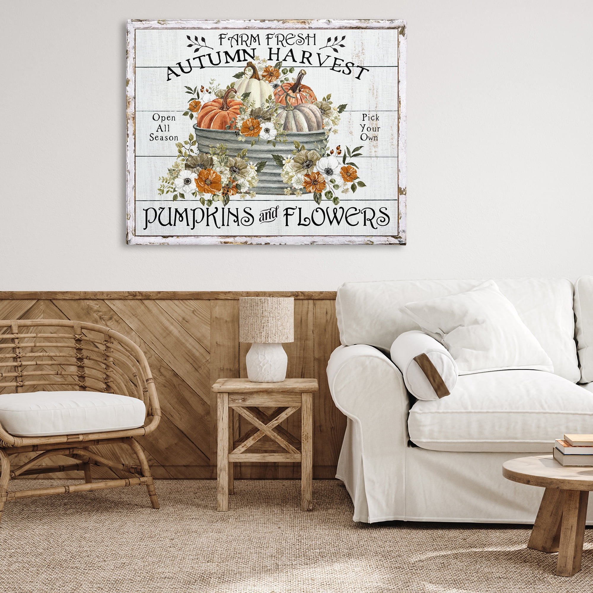 Stupell Industries Farm Fresh Harvest Pumpkin Holiday Painting Gallery Wrapped Canvas Art Prints Wall Art, 48 x 36