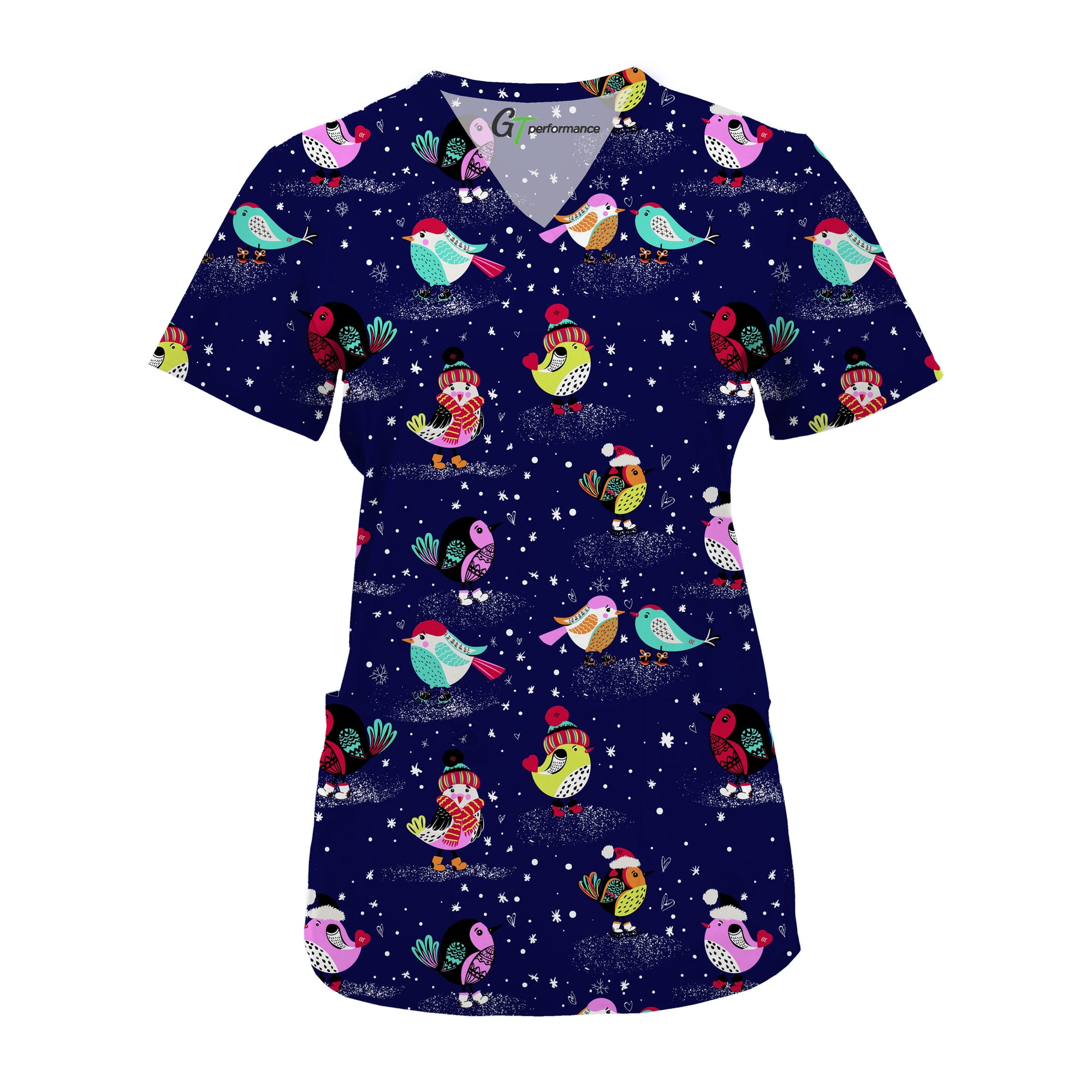 Green Town Scrubs for Women V-Neck Scrub Top - Christmas Thanksgiving Halloween Holiday Prints