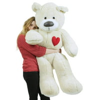 Valentine's Day Giant Teddy Bear With Heart on Chest to Express Love, 5 Foot Soft White Big Plush Made in USA