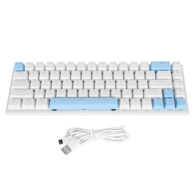Teclado mecánico 68 teclas retroiluminación RGB teclado compacto con cable con interruptor azul para Windows para ANDROID PC portátil blanco azul