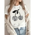 thumbnail image 1 of Women's Cherry Print crewneck T-shirt - Casual and sporty, cotton regular style, for all seasons Tee Tee For adult, Men, Women, Teen, Teenager, adolescent, Youth, 1 of 6