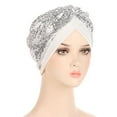 thumbnail image 4 of MEICHEN Turbans for Women Women Muslim Turban Hatbow Sequins Hair Bonnet Head Scarf Wrap Cover All Seasons Fashion Must Have, 4 of 4