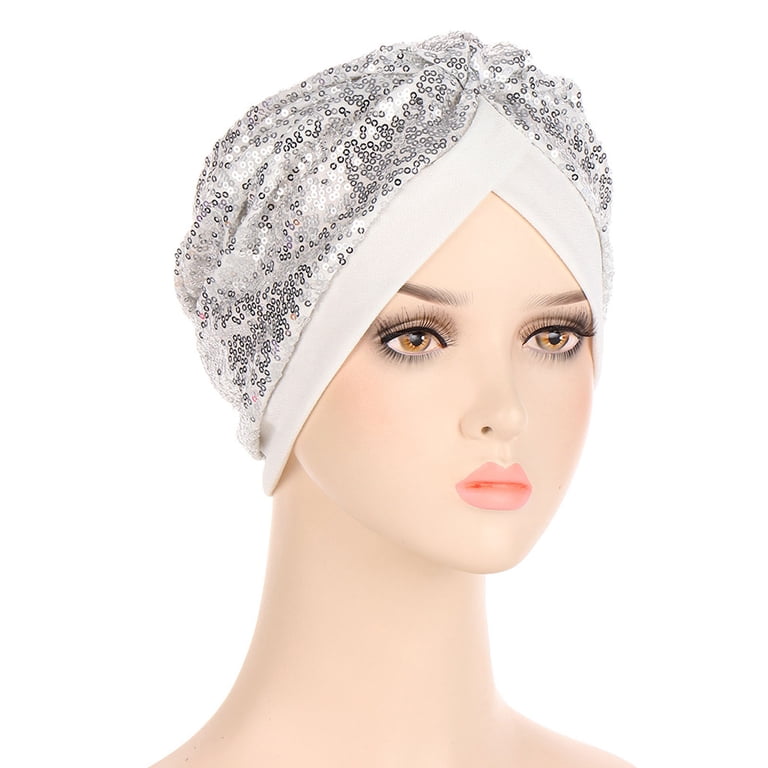 Breezora Sparkly Sequin Hair Bonnet Head Wrap Scarf Turban 