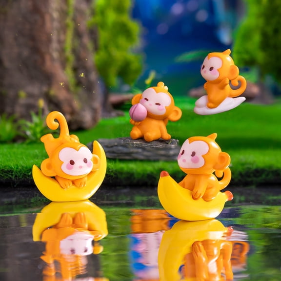 Dserhfy 4 Pcs Monkey Miniatures Resin Mini Monkey Figurines Cartoon Miniature Monkey Statues for Desk DIY Micro Landscape