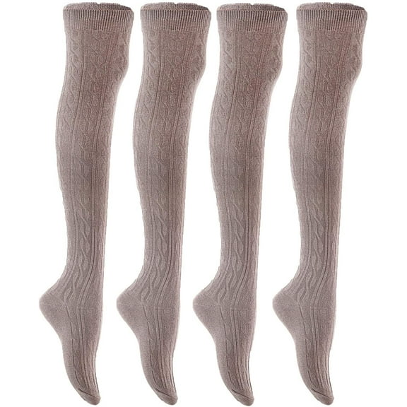 AATMart Awesome Women's 4 Pairs Thigh High Cotton Socks Soft, Super Durable Perfect as Winter Socks ATT1024 Size 6-9 Dark Grey