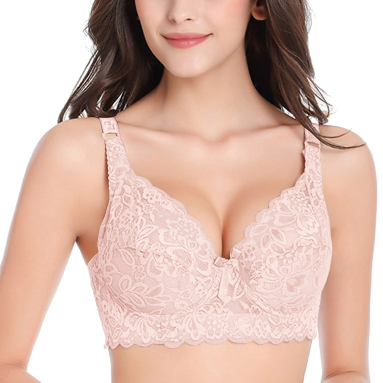 Fsqjgq Lace Bra for Women Full Cup Gathered Push up Padded Bras Adjustable  Strap Underwear Breathable Brassiere Plus Size Lingerie Pink 75D