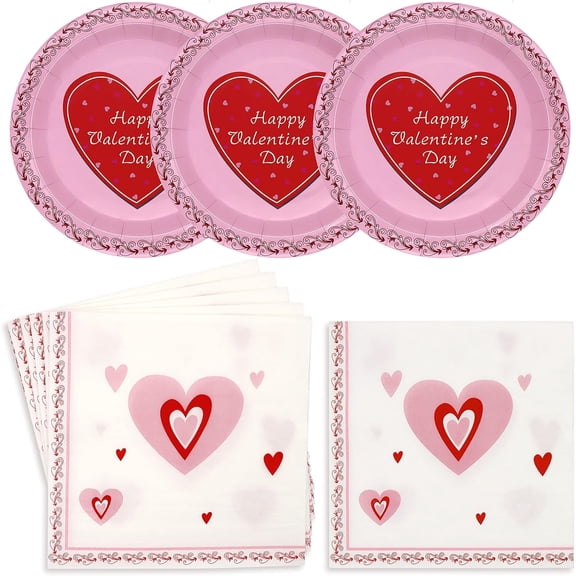 Happy Valentine's Day Party Plates and Napkins Party Supplies Set Serve up to 20 Guests