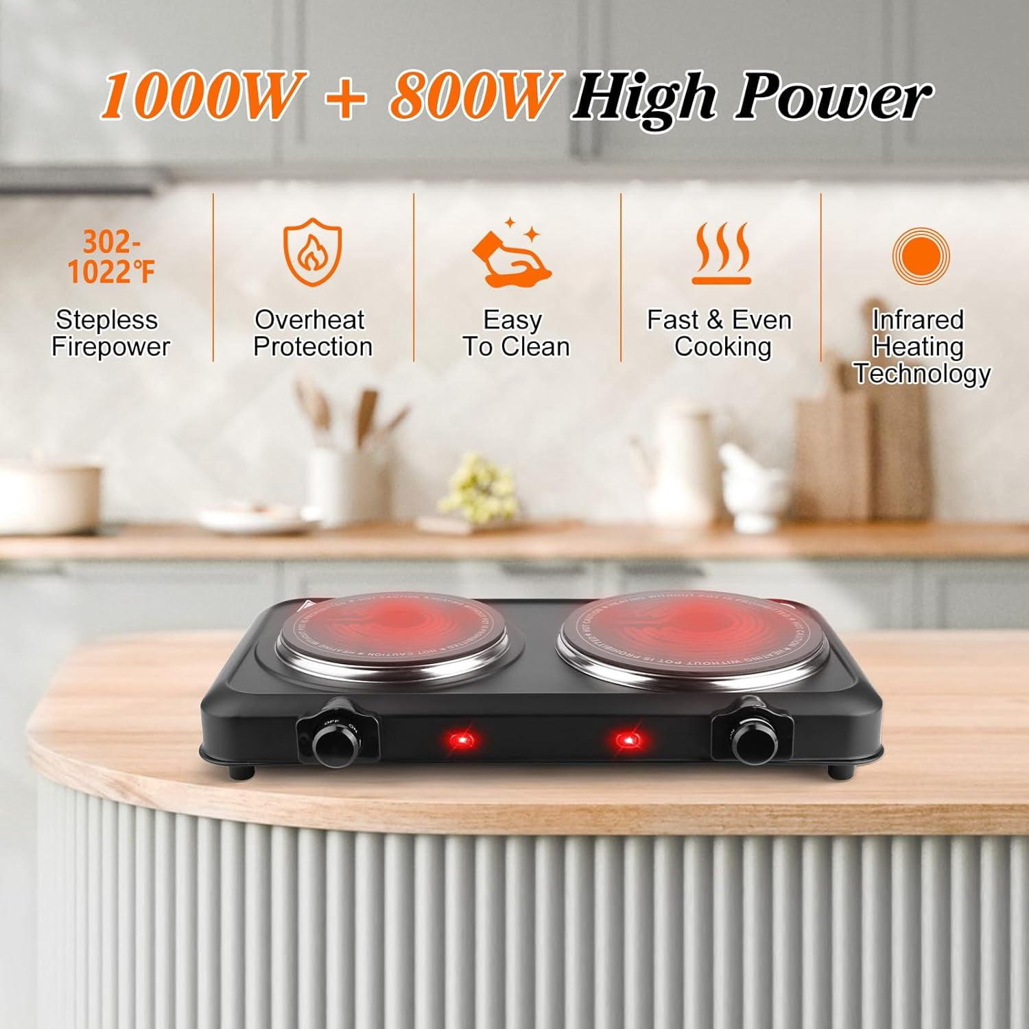 Hot Plates for Countertop, Battery Powered Hot Plate, Electric Hot Plate, 1200w Electric Infrared Single Burner,  Portable Counter Single Stove with 7.5” Glass Cooktop