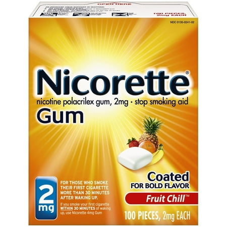 3 Pack - Nicorette 2 mg Nicotine Gum, Fruit Chill 100 ea