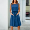 thumbnail image 2 of B91xZ Robes Printemps Été Grande Taille Sans Manches Col en V Robe Longue Boho Taille Haute Robe Trapèze à Volants, Bleu m, 2 of 5