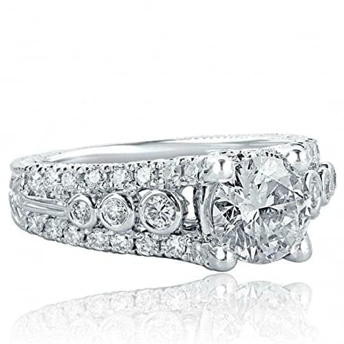 HeartsAndYou 2.5ct Round Moissanite Vintage Inspired Inspired Solitaire Accent Ring 18k White Gold over Silver